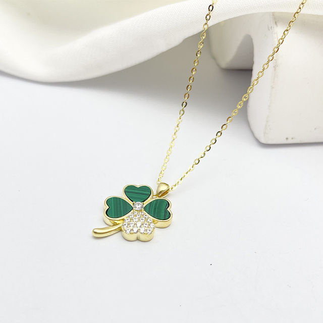 Natural Peacock Stone 925 Silver Lucky Clover Pendant, Light Luxury, Personalized and Trendy