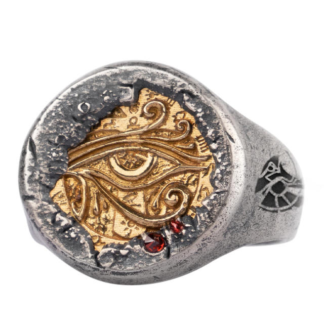Pharaoh's Treasure Silver Ring with Copper Setting and Horus Eye