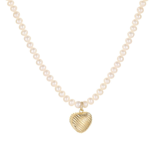 Natural freshwater pearl 925 silver striped heart-shaped French-style necklace for women