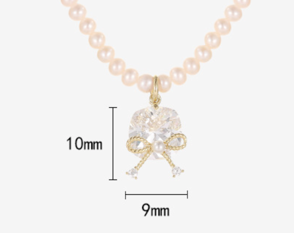 Natural freshwater pearl 925 silver French vintage sweet butterfly bow collarbone chain necklace for women