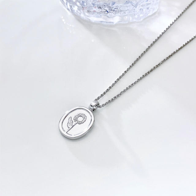 925 silver vintage sunflower necklace for women