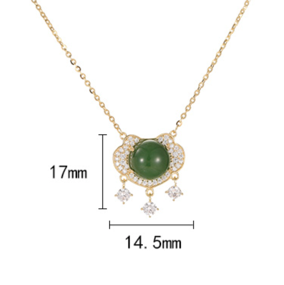 Exquisite vintage pendant for women featuring Hetian jade and 925 silver &quot;Fu&quot; lock design