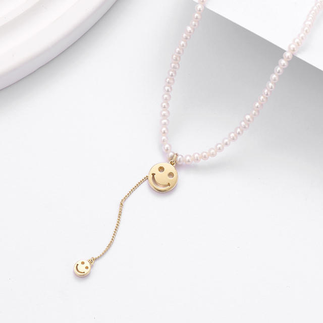 Natural Freshwater Pearl 925 Silver Smiley Face Pendant Necklace