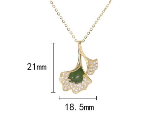925 Silver Hetian Jade Ginkgo Leaf Vintage Pendant