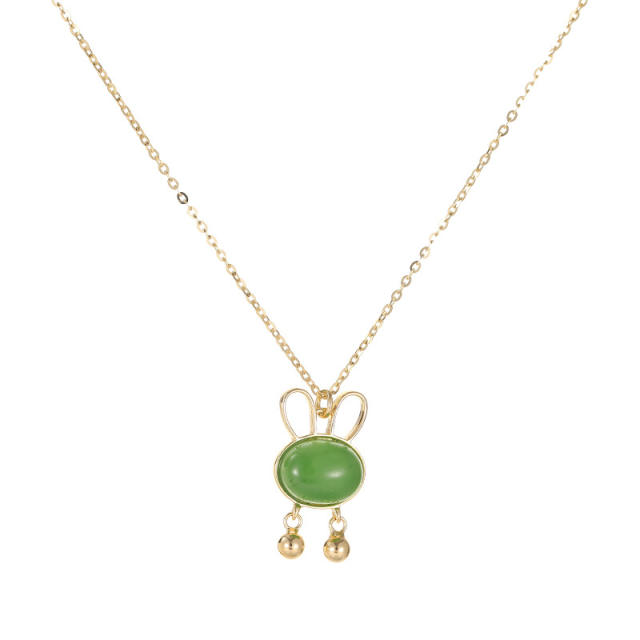 Hetian Jade 925 Silver Bell Rabbit Pendant Necklace, Zodiac Animal of the Year, Versatile and Stylish for Women