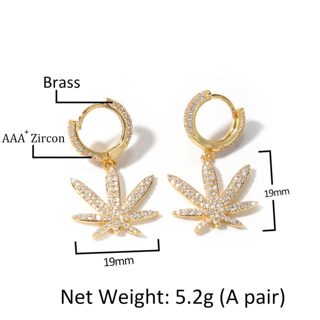 Free shipping Maple Leaf Fashion Copper with AAA Zirconia Earrings