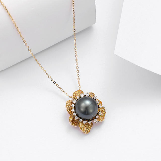 Tahitian Pearl 925 Silver Floral Luxury Necklace for Women