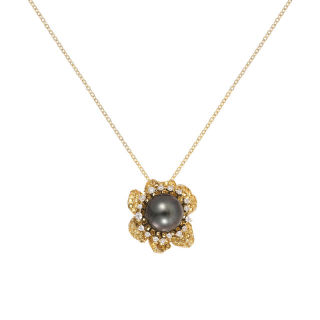 Tahitian Pearl 925 Silver Floral Luxury Necklace for Women