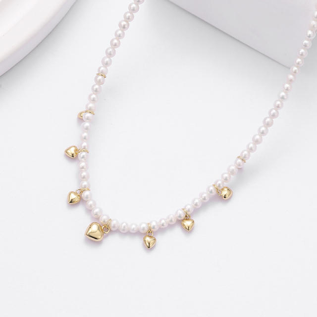 Natural Freshwater Pearl 925 Silver Vintage French Style Heart Necklace for Women