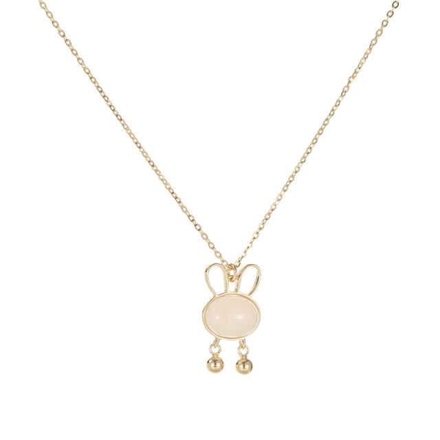 Hetian Jade 925 Silver Bell Rabbit Zodiac Pendant Necklace for Women