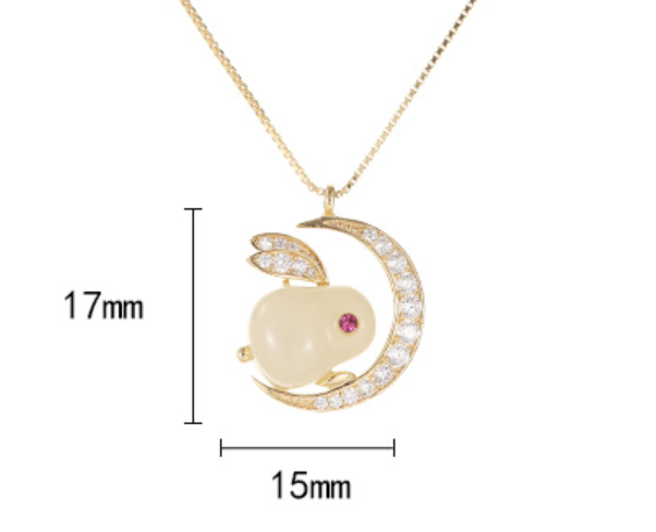 Hetian Jade 925 Silver Crescent Moon Rabbit Pendant Necklace for Women