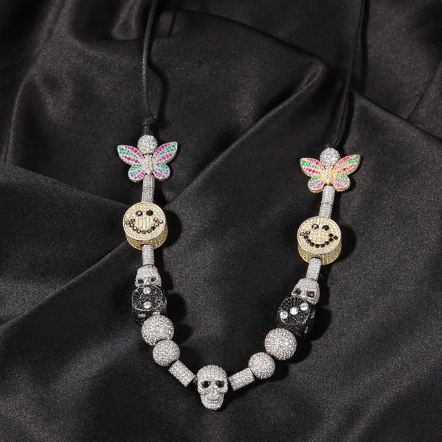 Free shipping Smiley Skull Dice with Zirconia Necklace
