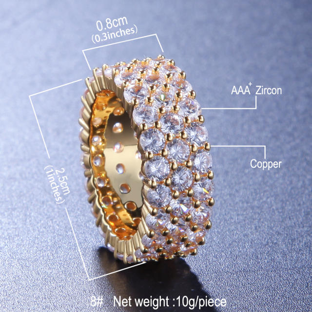 Free shipping BlingBling ring in copper with 3 rows of zirconia stones