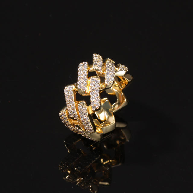 Free shipping Gold plated hip hop Cuban ring with micro set zirconia 2 row diamonds