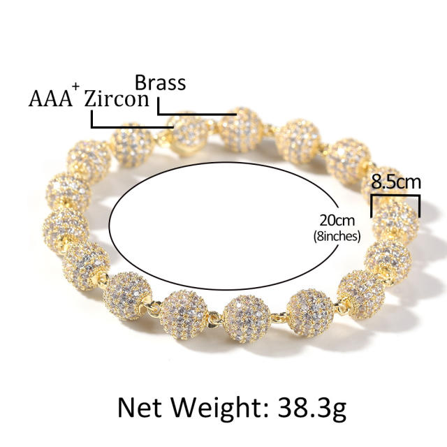 Free Shipping Fashionable fine metal vintage zirconia round bead bracelet