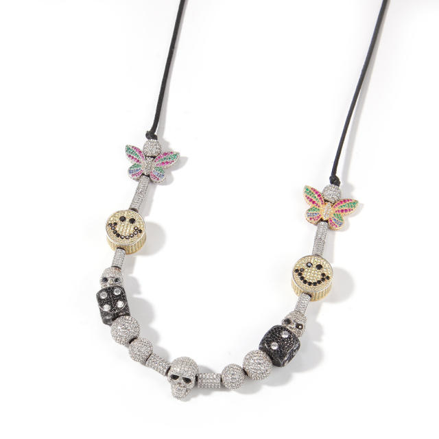 Free shipping Smiley Skull Dice with Zirconia Necklace
