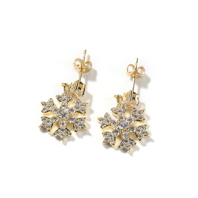 Ins style hip hop Christmas snowflake brass with 3A zirconia temperament earrings