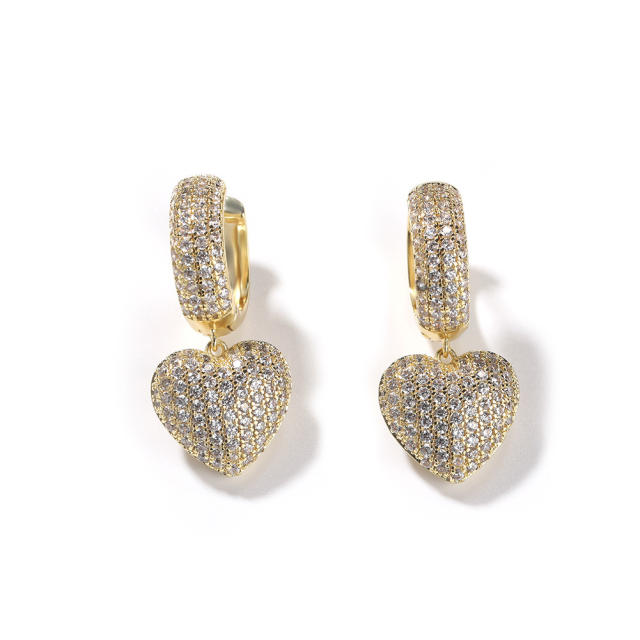 Free shipping Gold plated earrings with full diamond love bronze and zirconia backs