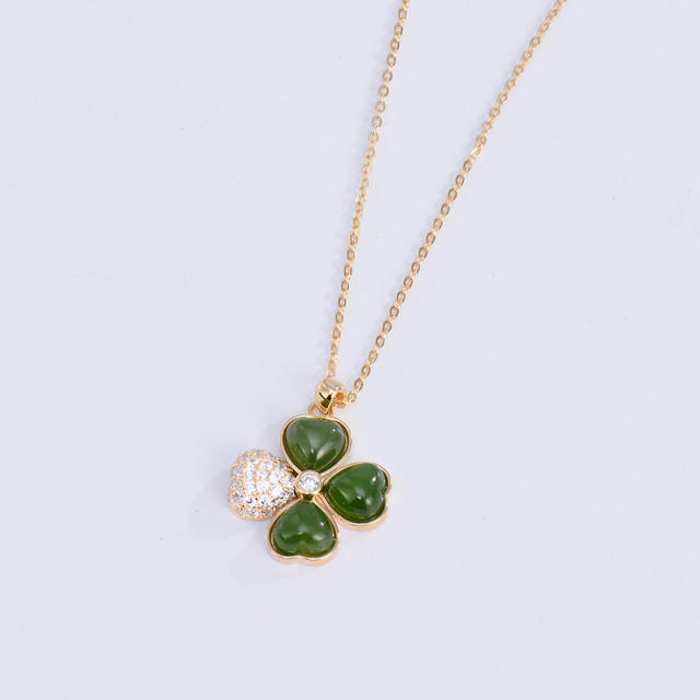 Hetian Jade 925 Silver Lucky Clover Pendant Necklace, Light Luxury and Elegant
