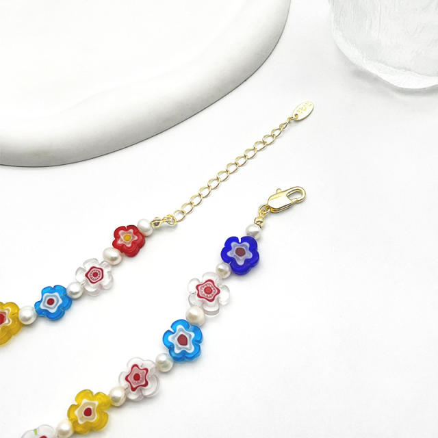 Colorful Plum Blossom Freshwater Pearl Beach Vacation Style Cute Girly Sweet Necklace
