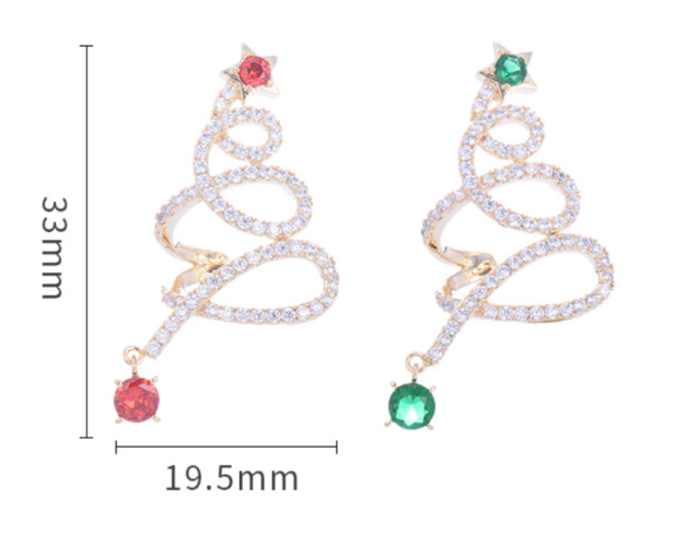 Christmas Tree Star Element Cubic Zirconia Autumn/Winter Unique Design Earrings for Women