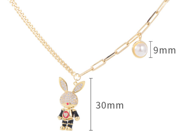 European and American Fashionable Minimalist Personalized Cute Rabbit Inlaid with Water Diamonds Rabbit Mascot Pendant Necklace