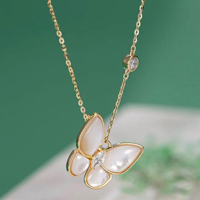 Silver Seashell Butterfly Fashion Pendant Necklace