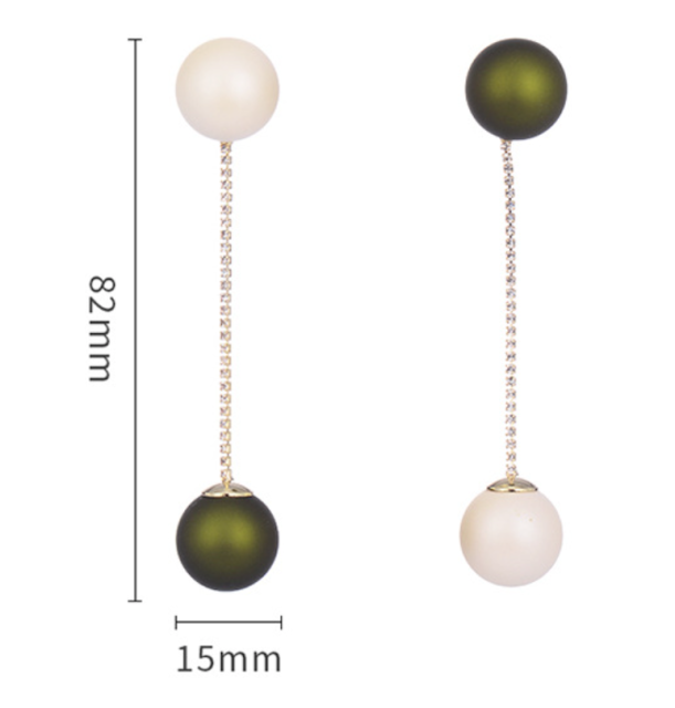 Long Vintage Elegant Color-Block Pearl Stud Earrings with Diamond Accents for Women