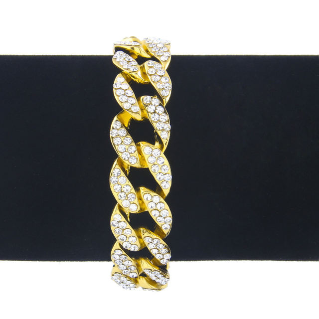 Trendy alloy full of rhinestone cuban chain bracelet