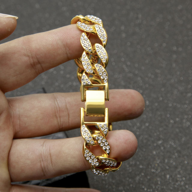 Trendy alloy full of rhinestone cuban chain bracelet