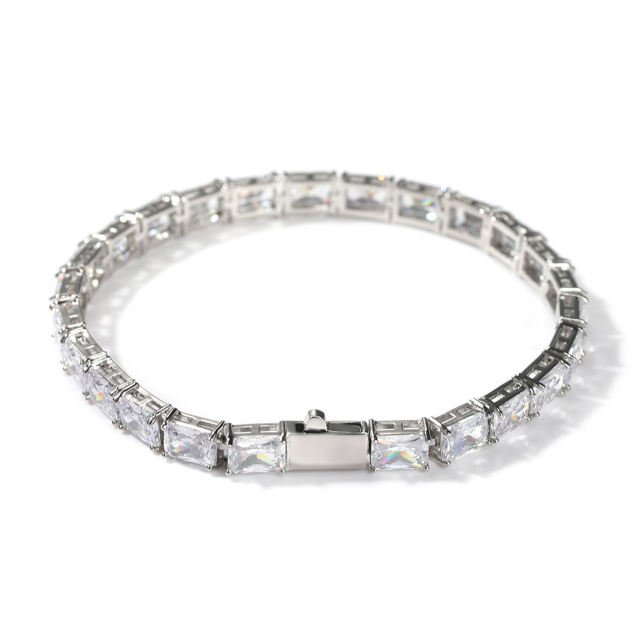 Hip-hop rectangular zirconia tennis chain bracelet