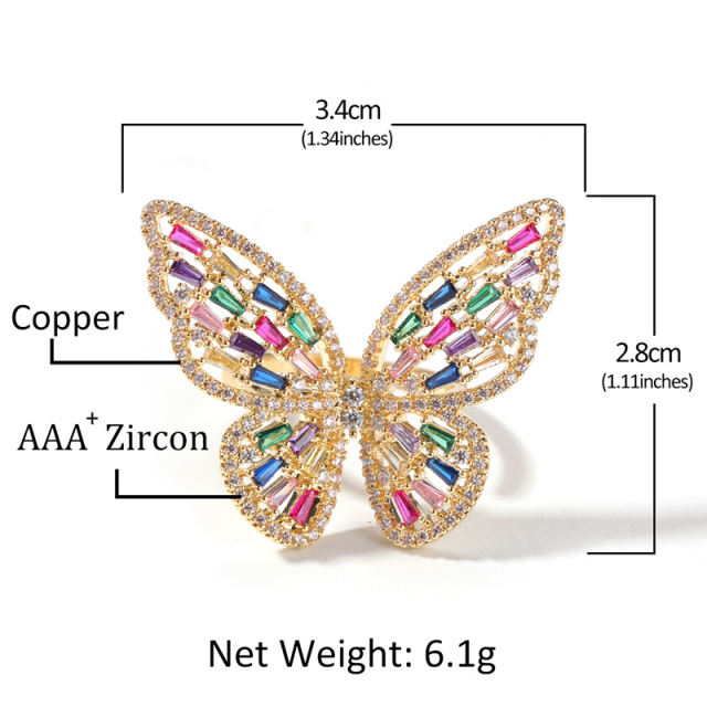 Adjustable micro-set zirconia butterfly ring