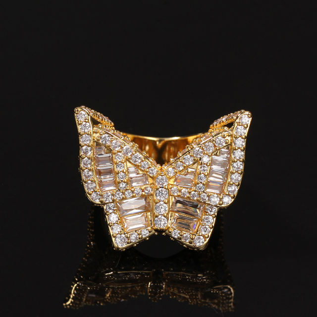 Gold-plated large micro-set zirconia butterfly ring