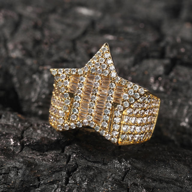 Hip-hop chunky gold-plated zircon pentagram ring