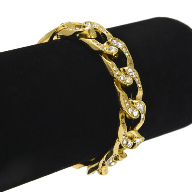 Gold-Plated Alloy Zircon Cuban Chain Bracelet