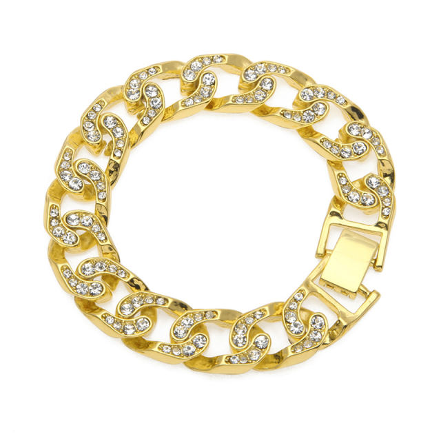 Gold-Plated Alloy Zircon Cuban Chain Bracelet