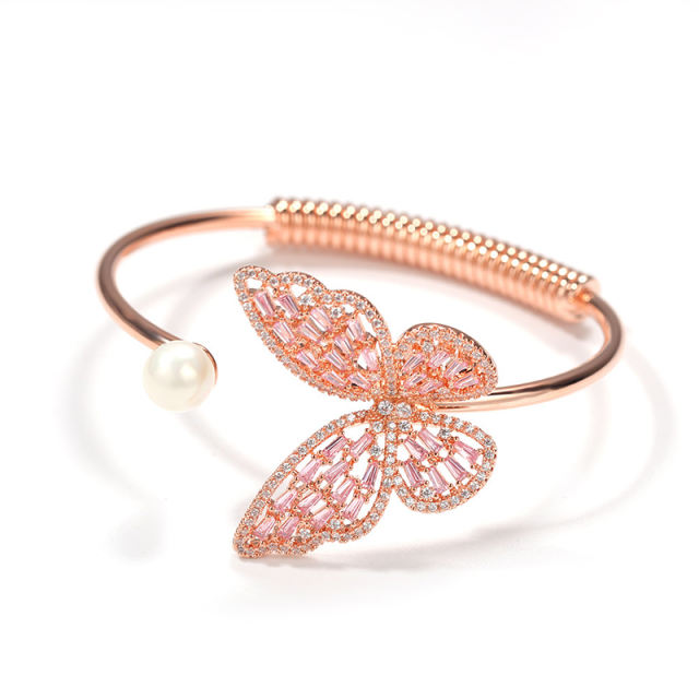 Copper adjustable inlaid zirconia butterfly bracelet