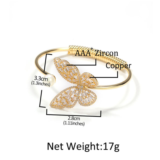 Copper adjustable inlaid zirconia butterfly bracelet