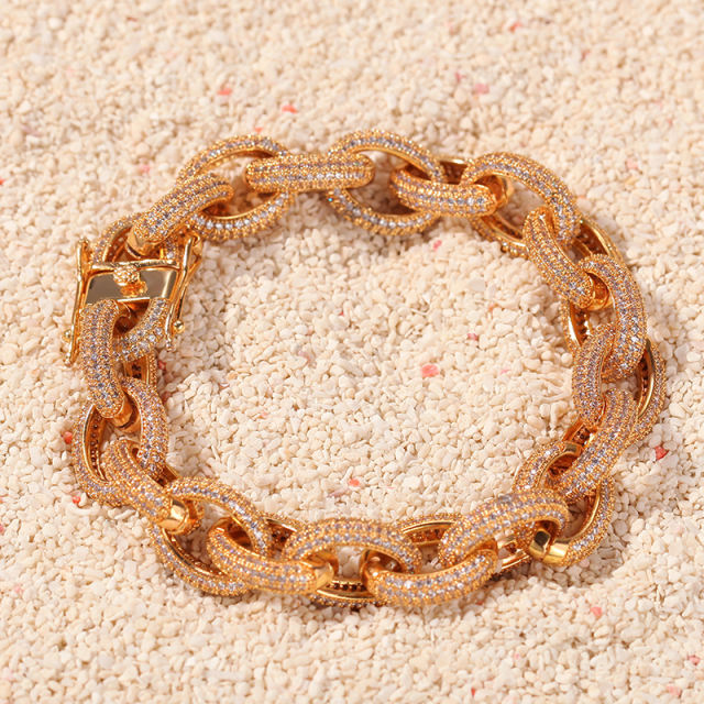 Men copper inlaid zircon chain bracelet