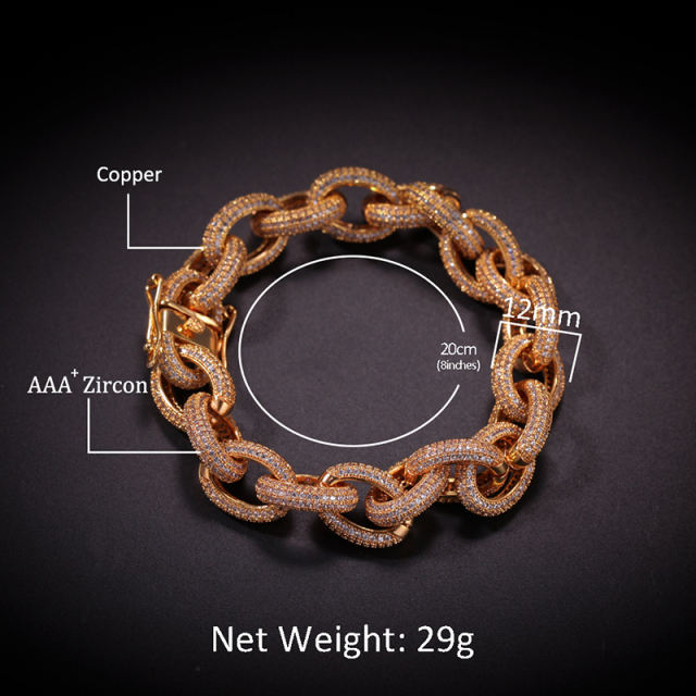 Men copper inlaid zircon chain bracelet