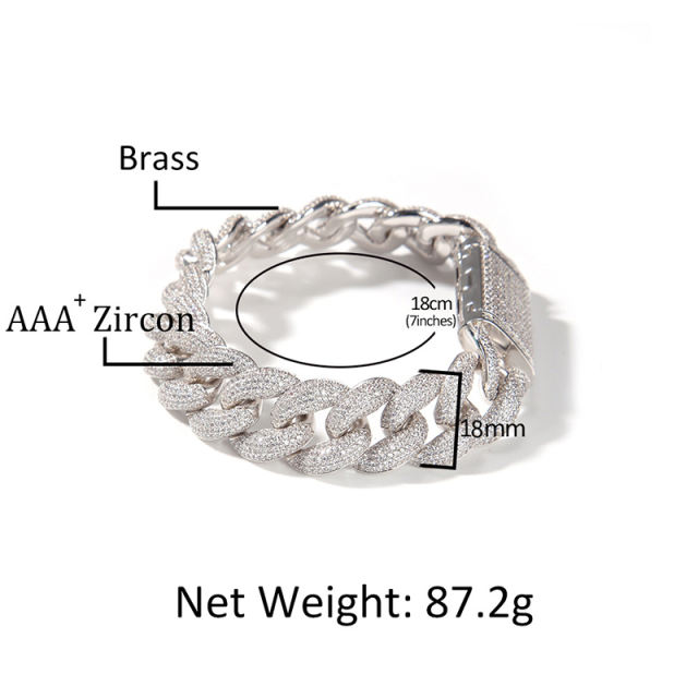 Hip-hop18mm full zirconia cuban chain bracelet