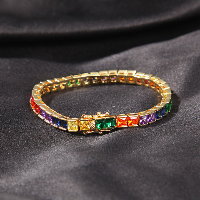 Inlaid color square zirconia tennis bracelet