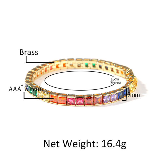 Inlaid color square zirconia tennis bracelet