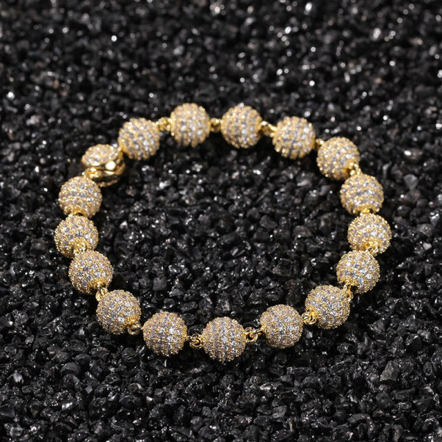 Men's micro-set zirconia round bead bracelet
