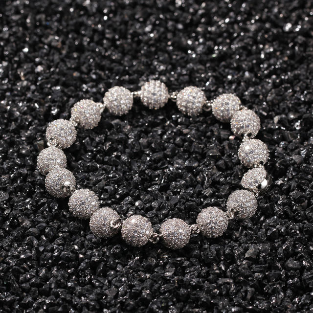Men's micro-set zirconia round bead bracelet