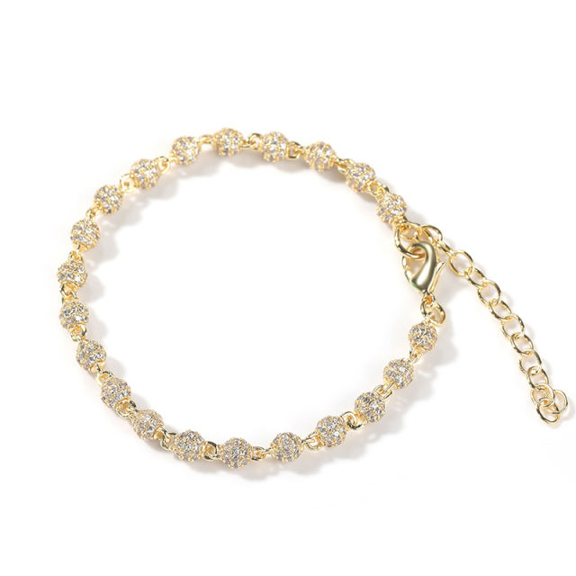 Adjustable full of zircon round beads bracelet