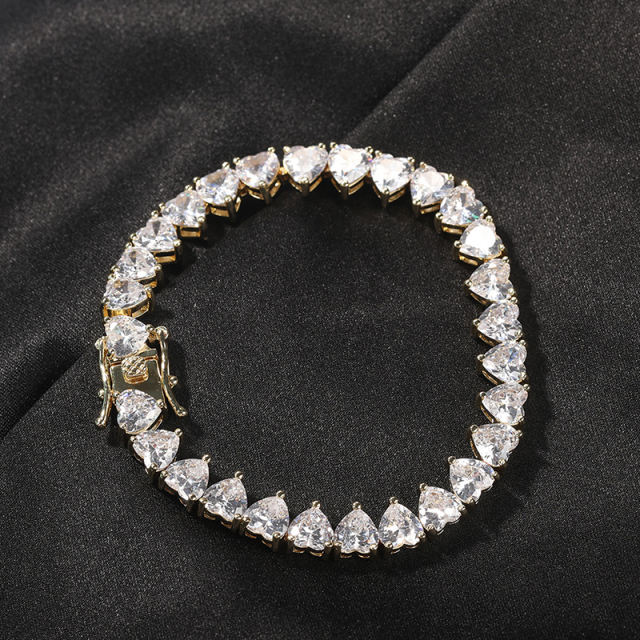 Brass zirconia heart tennis chain bracelet