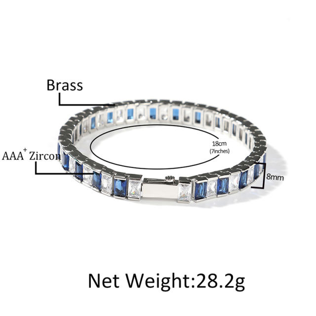Brass 8mm rectangle zirconia tennis bracelet