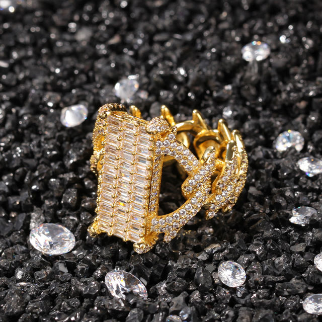 Luxury gold-plated square zirconium ring