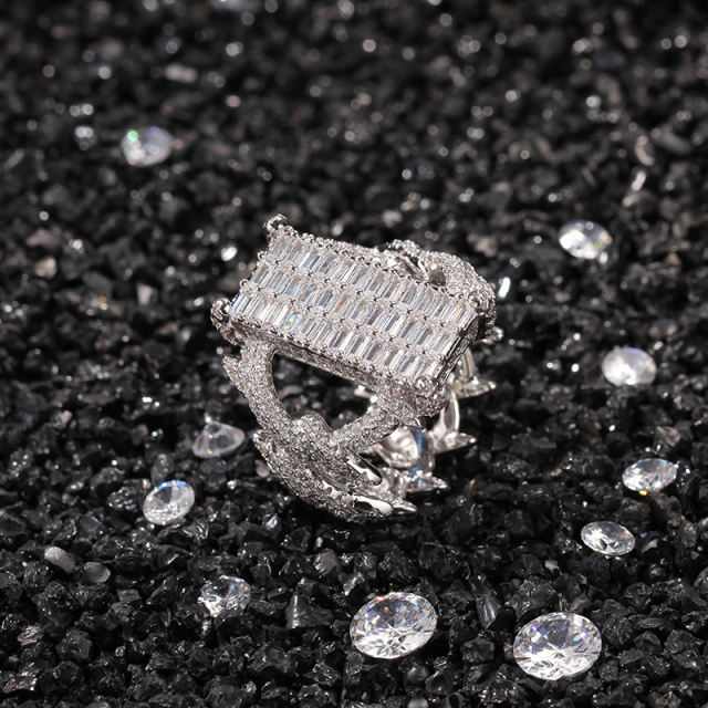 Luxury gold-plated square zirconium ring